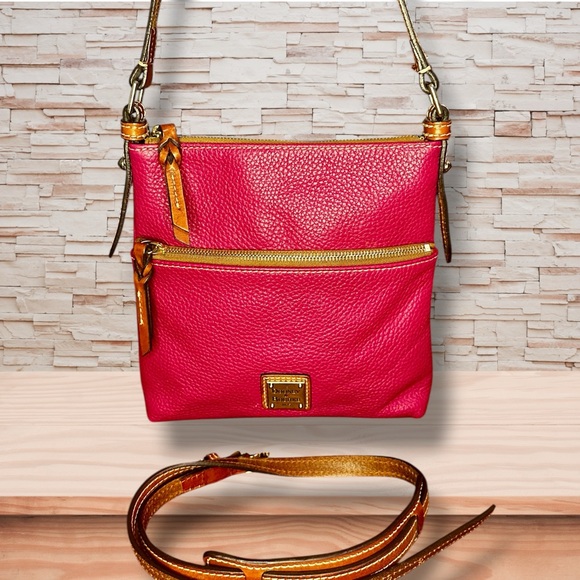 Dooney & Bourke North/South Medium Fuschia Pebbled Leather Crossbody - Picture 1 of 2